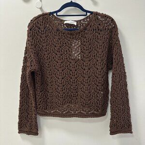 Stradivarius LS Boat Neck Open Stitch Sweater Brown Size S